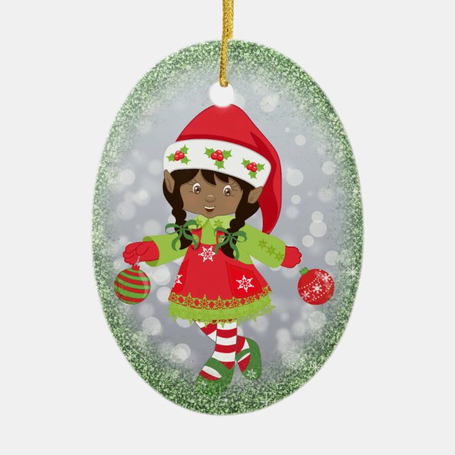 African American Girl Christmas Ornament (Front)