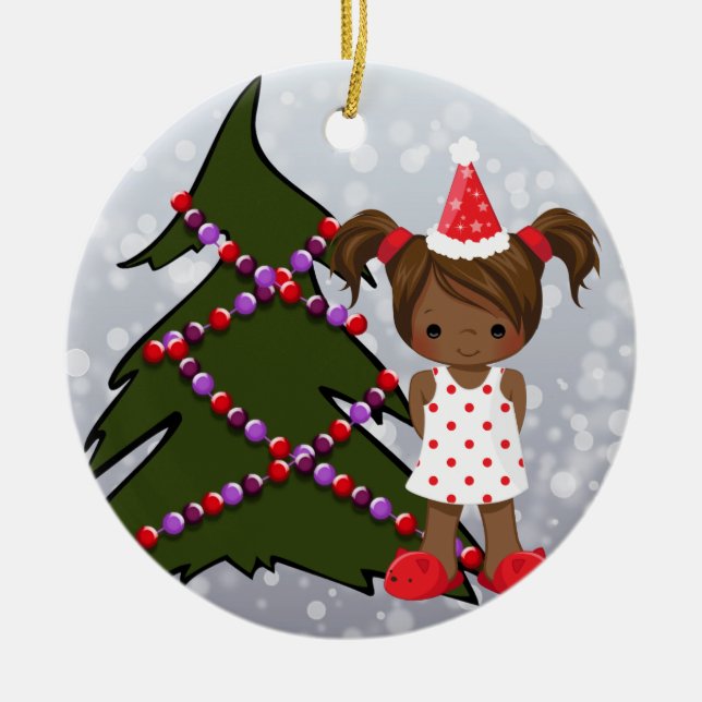 African American Girl Christmas Ornament (Front)