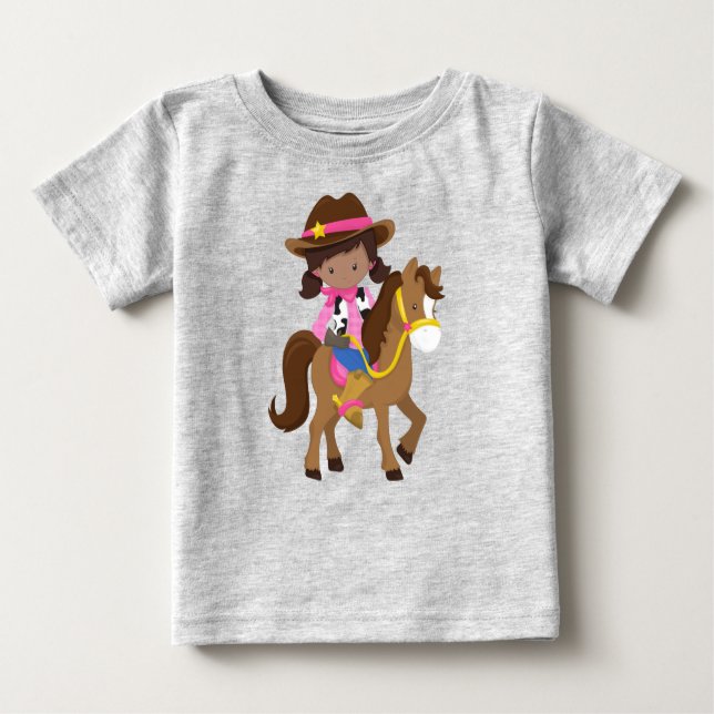 African American Girl, Cowgirl, Sheriff, Horse Baby T-Shirt (Front)