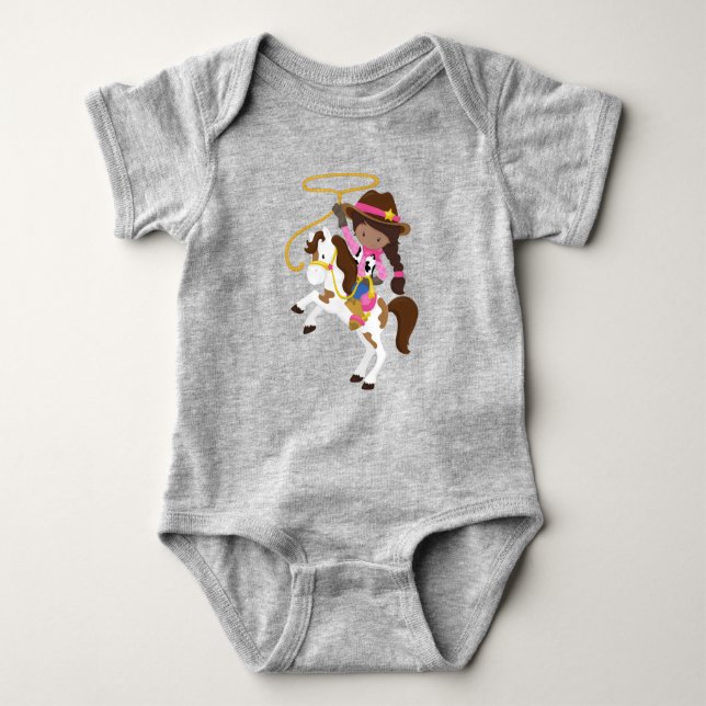 African American Girl, Cowgirl, Sheriff, Lasso Baby Bodysuit (Front)