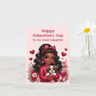 African American Girl Cute Puppy Valentine's Card