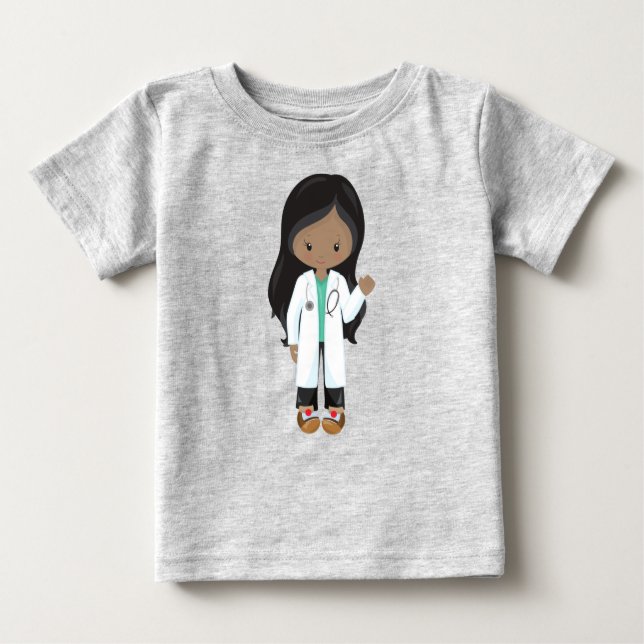 African American Girl, Doctor, Nurse, Stethoscope Baby T-Shirt (Front)