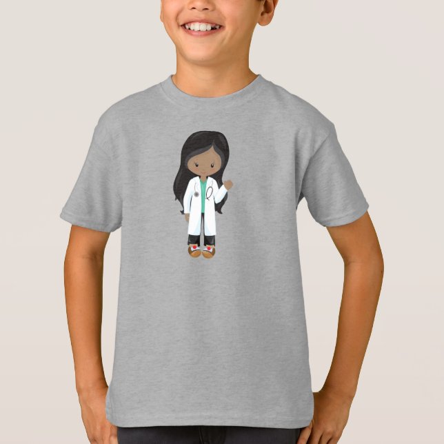 African American Girl, Doctor, Nurse, Stethoscope T-Shirt (Front)