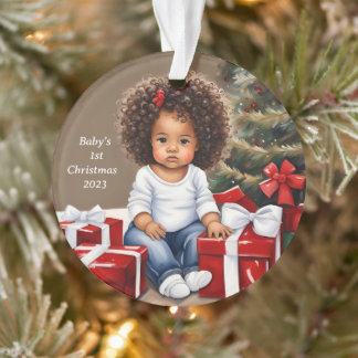 African American Girl First Christmas Ornament