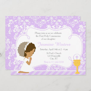 African American Girl First Communion Damask Invitation