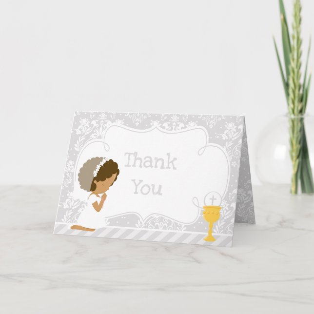 African American Girl First Communion  'Thank You' Thank You Card (Front)