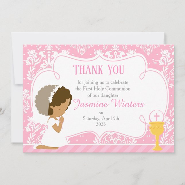African American Girl First Communion  'Thank You' Thank You Card (Front)