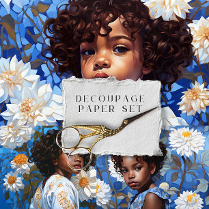 African American Girl Floral Botanical Decoupage Wrapping Paper Sheet