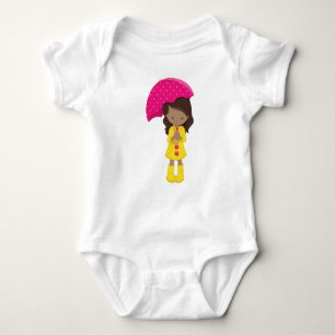 African American Girl, Girl In Raincoat, Umbrella Baby Bodysuit