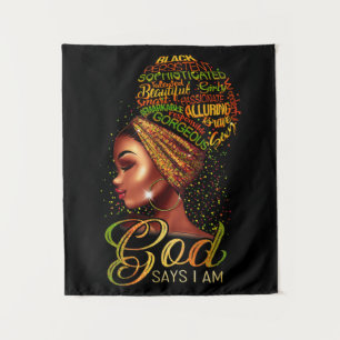 African American Girl God Says I Am Black Pride Tapestry