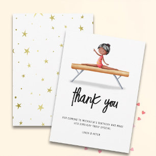 African American Girl Gymnastics Birthday Thank You Card