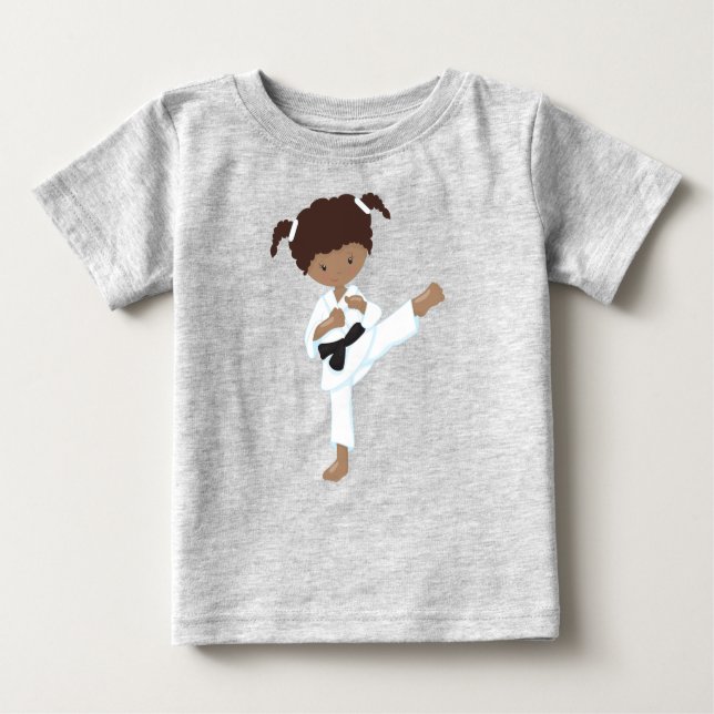African American Girl, Karate Girl, Black Belt Baby T-Shirt (Front)