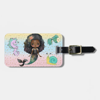 African American girl mermaid luggage tag