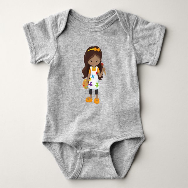 African American Girl, Painter, Painting, Brush Baby Bodysuit (Front)
