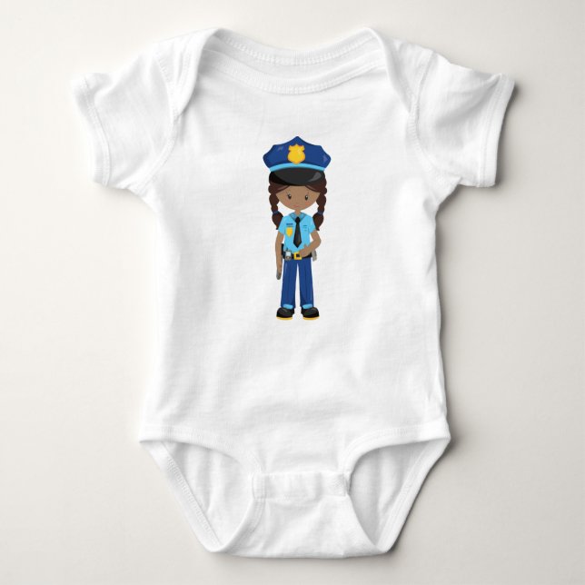 African American Girl, Police Girl, Police Officer Baby Bodysuit (Front)