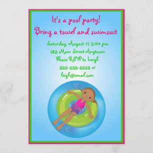 African American Girl Pool Birthday Invitation