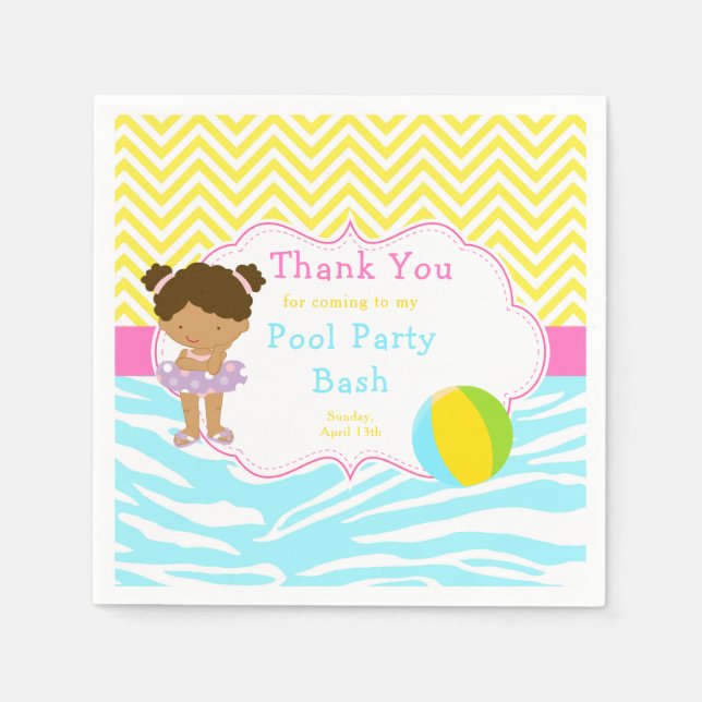 African American Girl Pool Party Bash Party Napkin (Front)