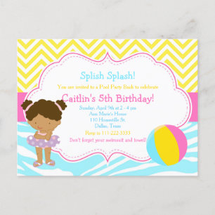 African American Girl Pool Party Bash Party Postcard