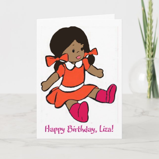 African-American Girl Rag Doll Birthday Card (Front)
