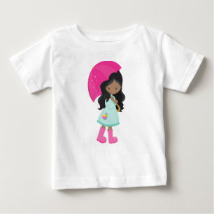 African American Girl, Rain, Raincoat, Umbrella Baby T-Shirt