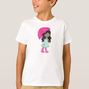 African American Girl, Rain, Raincoat, Umbrella T-Shirt