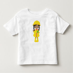 African American Girl, Raincoat, Rain, Boots, Frog Toddler T-Shirt
