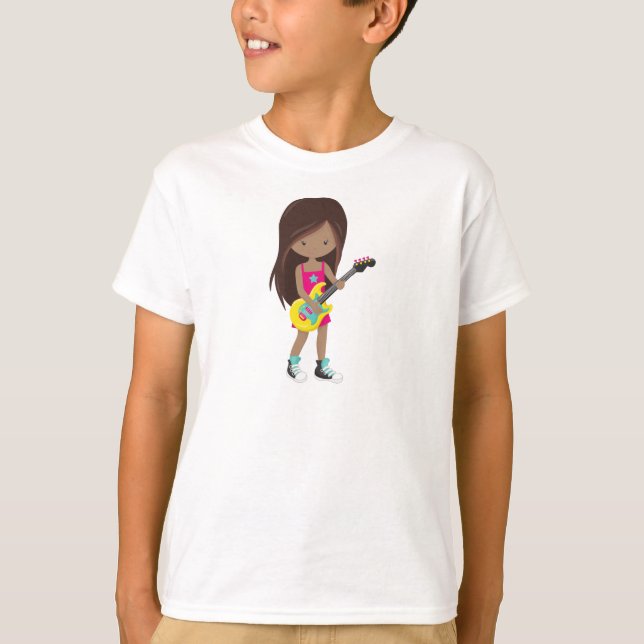 African American Girl, Rock Girl, Guitar Player T-Shirt (Front)