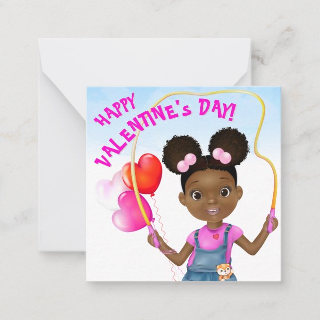 African American Girl Skipping Classroom Valentine Card (Front)