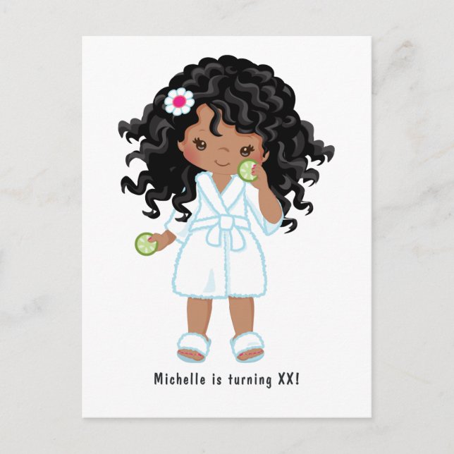 African American Girl Spa Sleepover Birthday Party Postcard (Front)