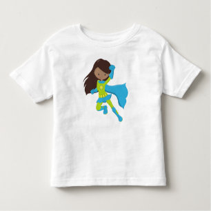 African American Girl, Superhero Girl, Blue Cape Toddler T-Shirt