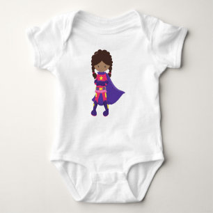 African American Girl, Superhero Girl, Cape Baby Bodysuit