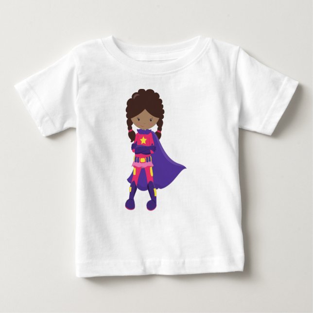 African American Girl, Superhero Girl, Cape Baby T-Shirt (Front)