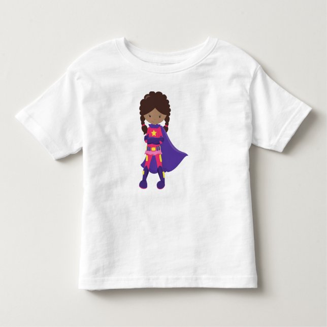 African American Girl, Superhero Girl, Cape Toddler T-Shirt (Front)