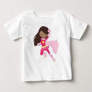 African American Girl, Superhero Girl, Pink Cape Baby T-Shirt