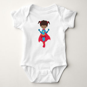 African American Girl, Superhero Girl, Red Cape Baby Bodysuit