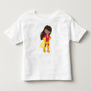 African American Girl, Superhero Girl, Red Costume Toddler T-Shirt