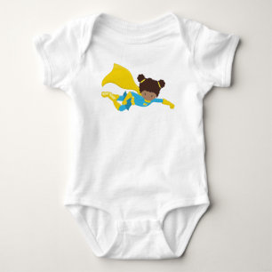African American Girl, Superhero Girl, Yellow Cape Baby Bodysuit