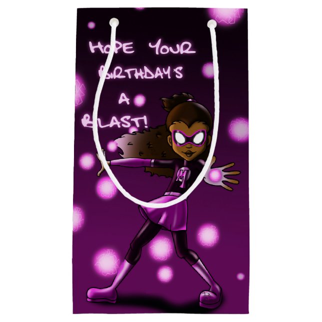 African American Girl Superhero Small Gift Bag (Front)