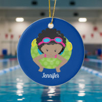 African American Girl Swim Team Monogram Blue