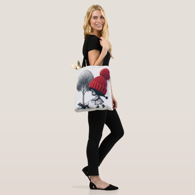 African-American Girl Walking Her Dog Tote Bag (On Model)