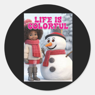 African American Girl With Snowman Sticker