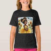 African American Girl With Sunflowers and Teddy