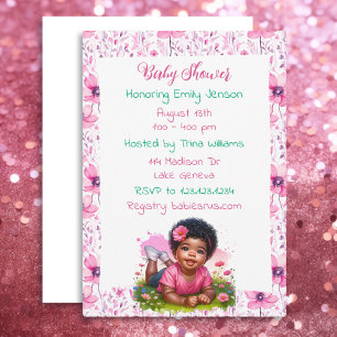 African-American Girl's Floral Baby Shower Invitation