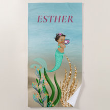 African American Girl's Mermaid Beach Towel