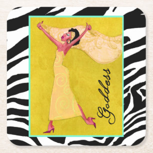 African American “Goddess” Square Paper Coaster