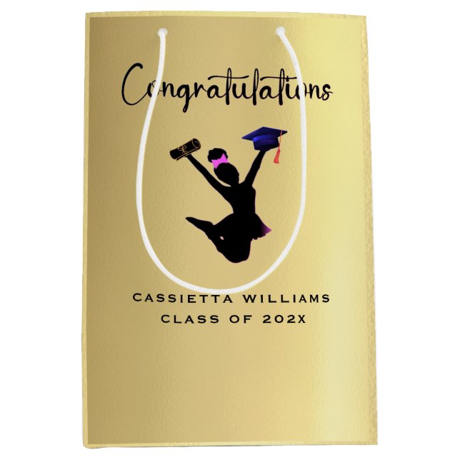 African American Gold Graduation Medium Gift Bag (Front)