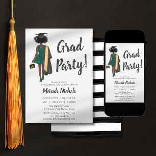 African American Graduation Girl Unique Trendy  Invitation