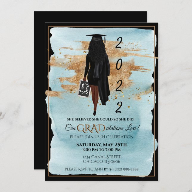 African American Graduation Invitation (Dark Skin) (Front/Back)