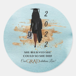 African American Graduation Invitation (Dark Skin) Classic Round Sticker