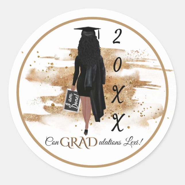 African American Graduation Invitation (Lt Skin) N Classic Round Sticker (Front)
